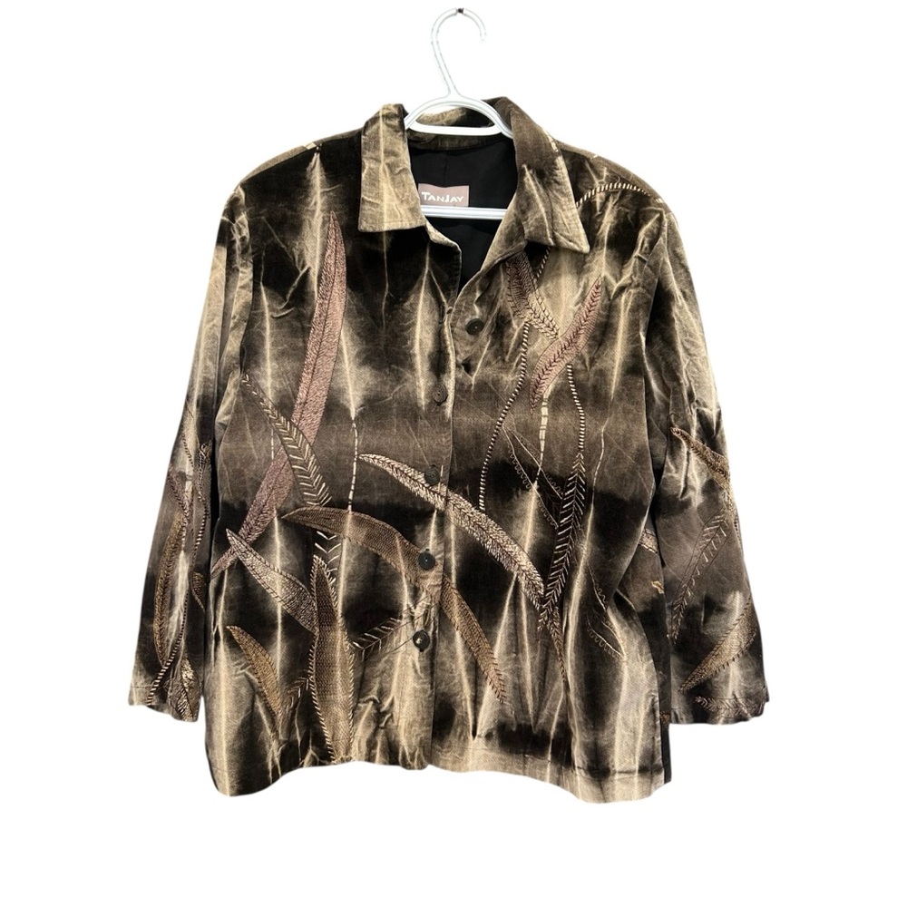 TanJay Green Tie Dye Velour Leaf Embroidered Jacket Size XL